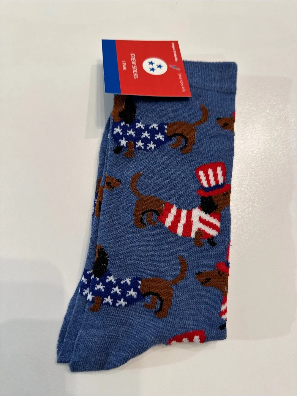 Blue Novelty Dachshund Socks - Patriotic Pattern